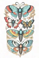 3 colorful moths tattoo design idea