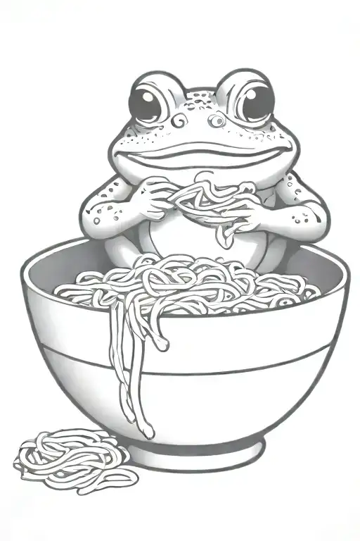 a frog eating a bowl of Japanese ramen noodles tattoo design idea
