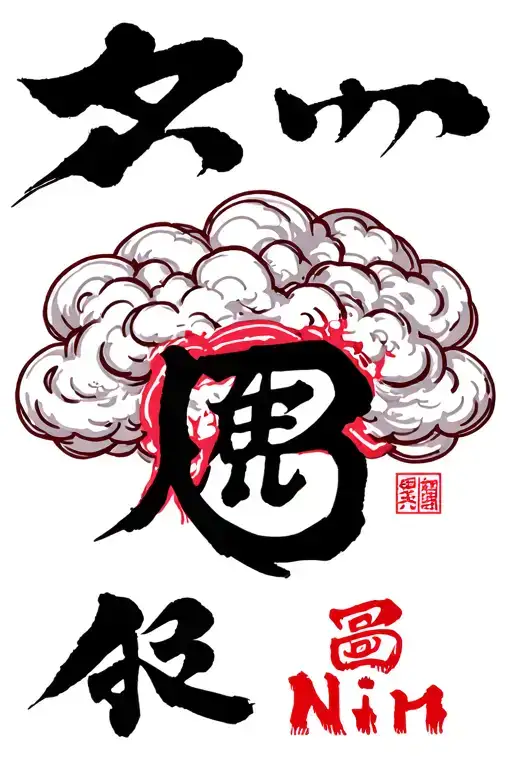 Naruto Akatsuki cloud, and the Kanji " Nin" for perserverance . Red highlights . captures overcoming difficult times  tattoo design idea