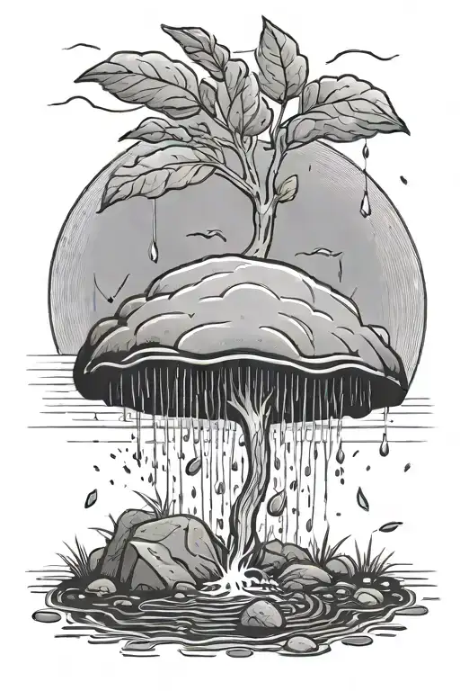 a storm raining down on the ground and a seed underground with a small sprout tattoo design idea