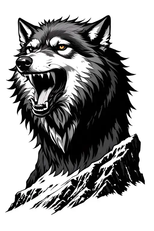 Fenrir the wolf growling over the top of Ben Nevis in scotland tattoo design idea