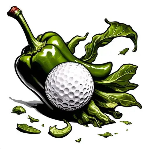 Golf ball sitting on a cornicello pepper tattoo design idea