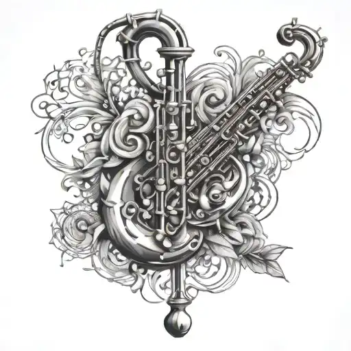 i want the god cross combined with an alto saxophone tattoo design idea