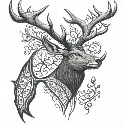 red deer antlers tattoo design idea