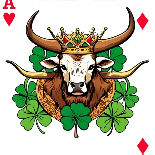 ace king with shamrocks and Texas longhorn tattoo design idea