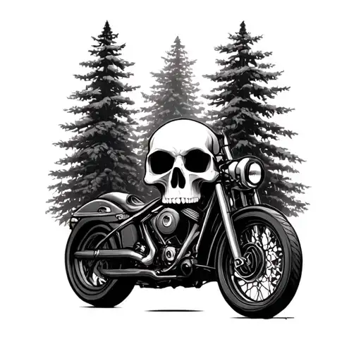 forest skull adventure motorcycle tattoo design idea