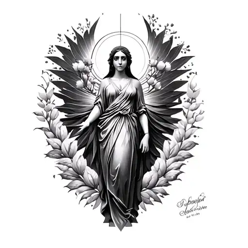 geometric micro realism demeter goddess of the harvest, fertility, and the earth (stand pose , full body,2 hand only) tattoo design idea