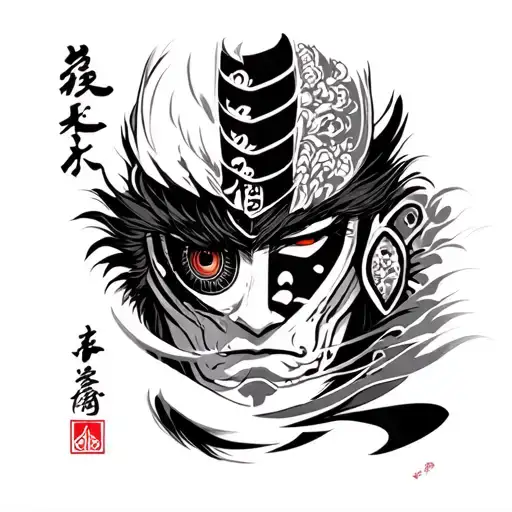 yoshimitsu with Japanese kanji for love in his eye tattoo design idea