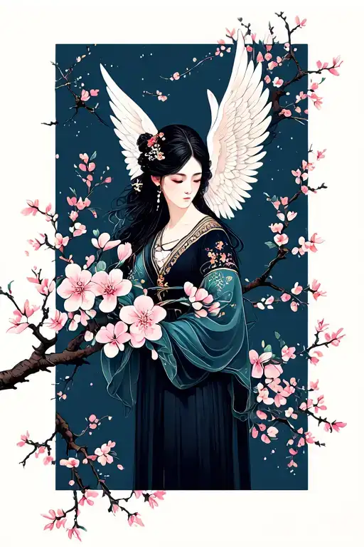 cherry blossom, angel wings only no people  tattoo design idea