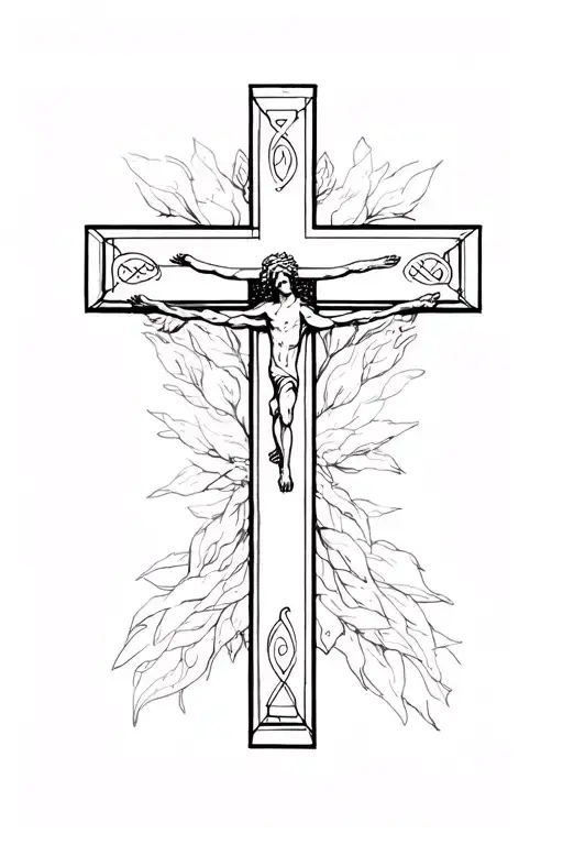 Simple cross with Romans 8:28 on the cross tattoo design idea