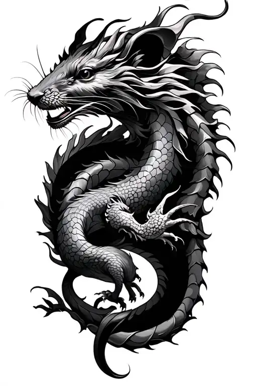 Japanese dragon intertwined with a rat tattoo design idea