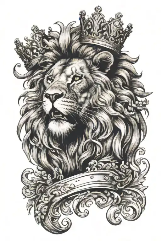lion with baroque crown roaring tattoo design idea