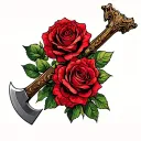 battleaxe with red roses tattoo design idea