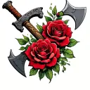 battleaxe with red roses tattoo design idea