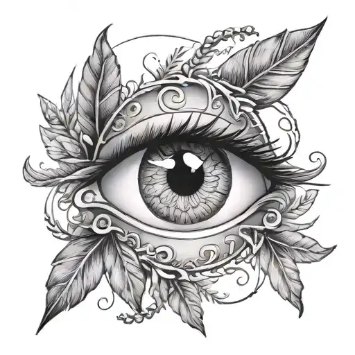fine line eye surrounded laurel wreath wrapped loosely tattoo design idea