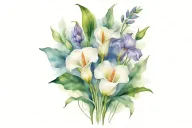calla lilly flower, iris flower, thistle intertwined, peonies  tattoo design idea