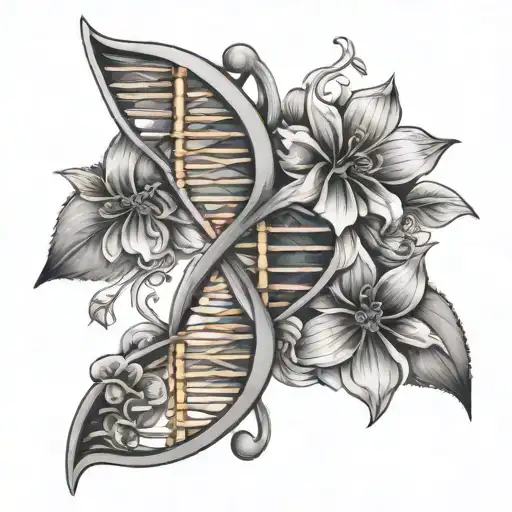 dna double helix with flower tattoo design idea