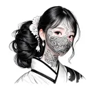 hypebeast girl in hanbok with face partially covered tattoo design idea