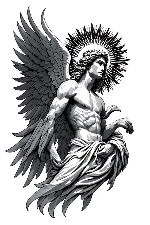 Arc Angel Michael with sun tattoo design idea