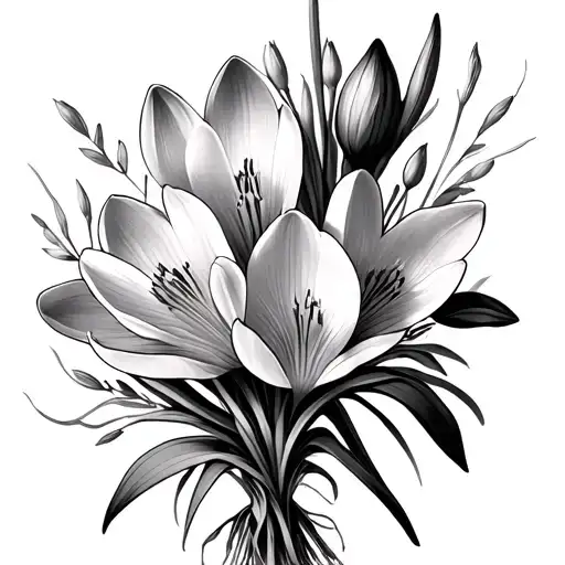 bouquet of crocus, alpine astor, and alpine paintbrush flowers  tattoo design idea