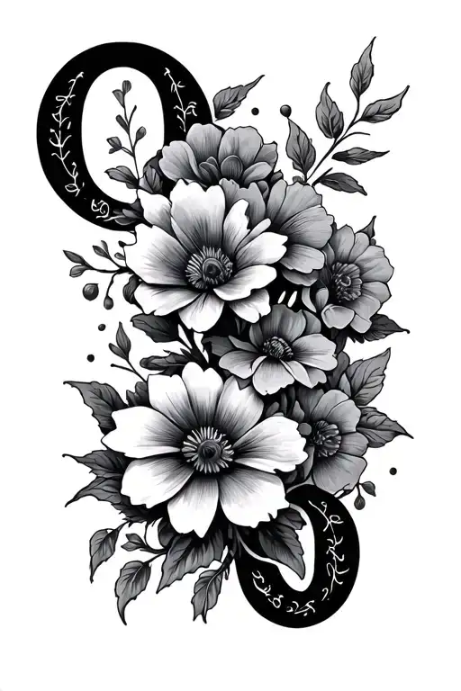 the o in the opeth logo and flowers tattoo design idea