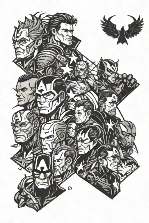 lot of avengers characters tattoo design idea