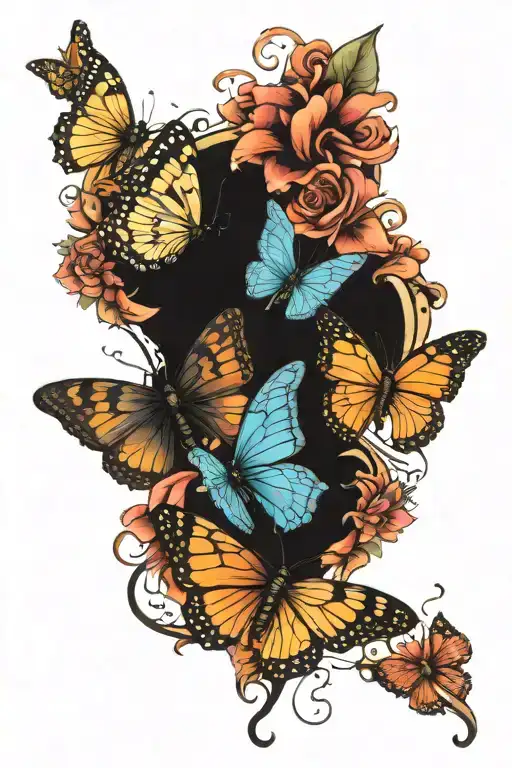 butterflies and semicolon incorporated tattoo design idea