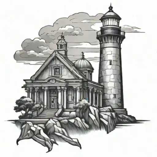 spartan cathedral lighthouse tattoo design idea