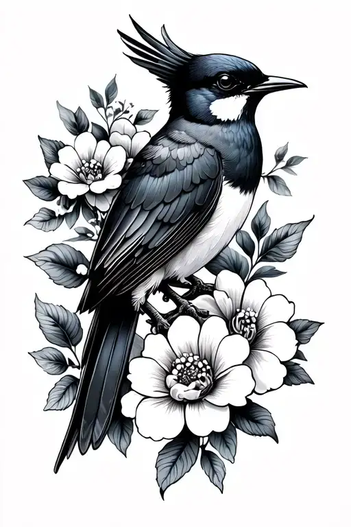 Swallow Bird with flowers tattoo design idea