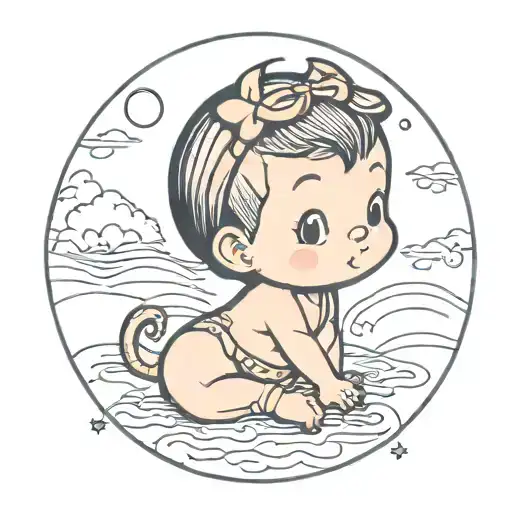 kawaii child miniature 1950s character tattoo design idea