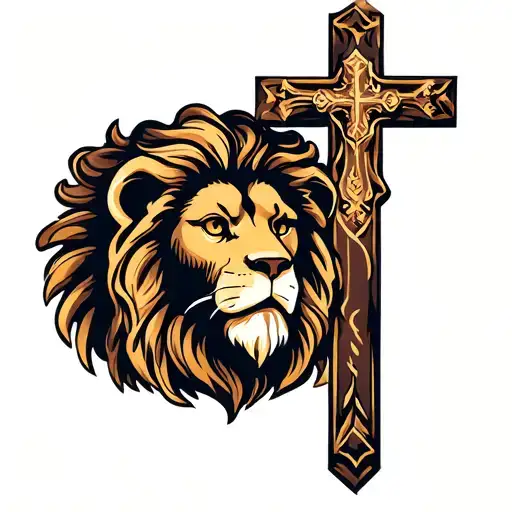A lion with a cross tattoo design idea