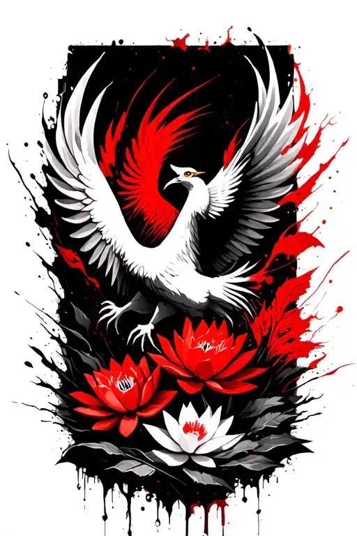 phoenix rising with lotus flowers tattoo design idea