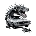 dragon eating a car tattoo design idea