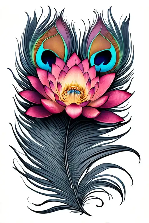 peacock feather, lotus flower blooming, virgo zodiac sign tattoo design idea
