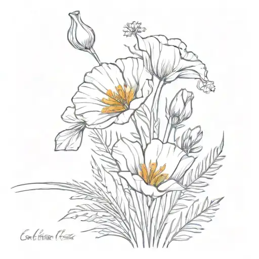 california poppy and sambaguita jasmine flowers tattoo design idea