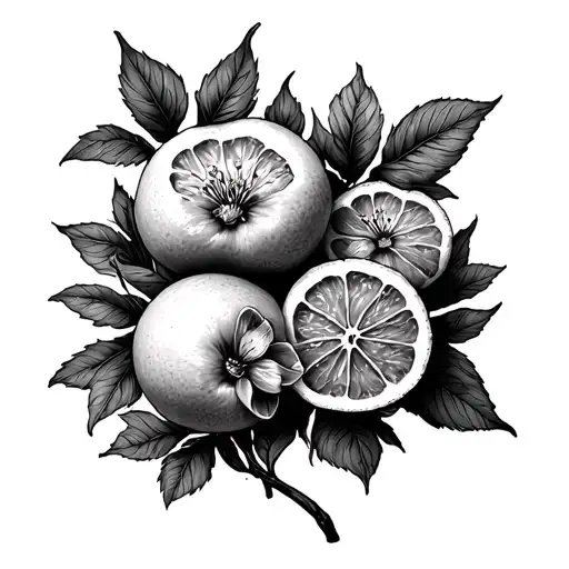 oranges with orange blossoms blooming flowers tattoo design idea