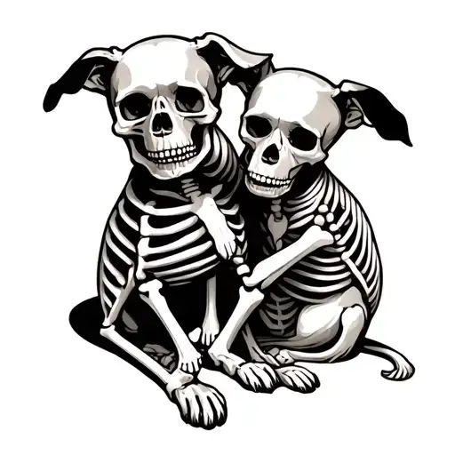 skull, skeleton hugging dog sitting tattoo design idea