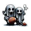 two tiny ghost one with a football ball and one with a kitchen ustensile  tattoo design idea