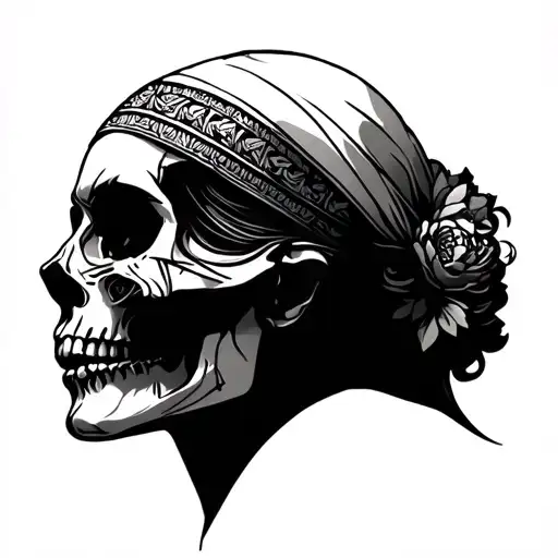 A Greek goddess who has half of the face as a skull, and the other normal, semi -realistic tattoo design idea