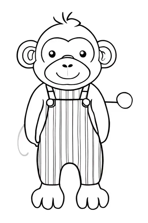 A monkey comforter with a striped overalls, the comforter is fine and has a round and smiling face tattoo design idea