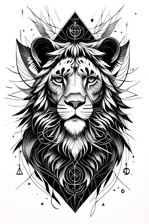 A mystical, ethereal tattoo design combining the zodiac signs Leo, Libra, and Virgo. tattoo design idea