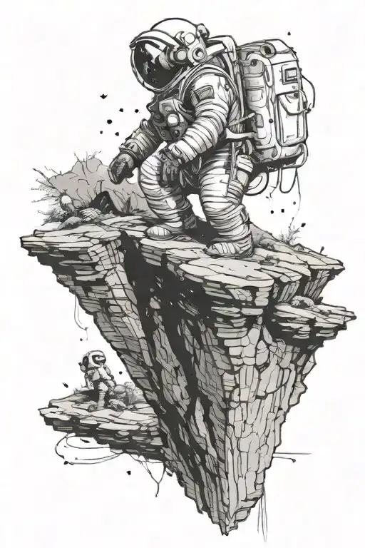 astronaut on the edge of a cliff with a sorting hat in his hands tattoo design idea
