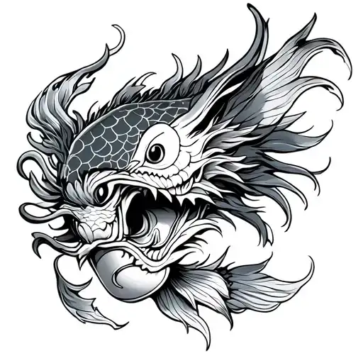 mask oni carp koi japanese dragon with demon tattoo design idea