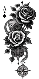 filigree design with playing cards, compass and roses tattoo design idea