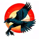 icarus with japanese rising sun setting tattoo design idea