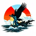 icarus with japanese rising sun setting tattoo design idea