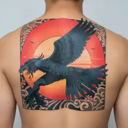 icarus with japanese rising sun setting tattoo design idea
