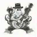 A ghost in doctors suitte holds a guitar tattoo design idea