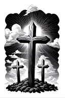 three crosses with clouds and sunrays radiating tattoo design idea
