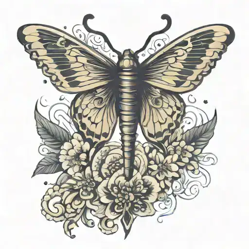butterfly with sword wings spread wide tattoo design idea